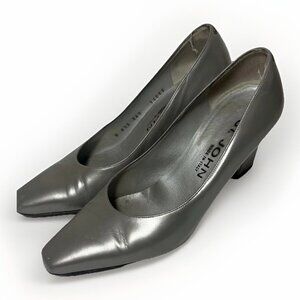 ST JOHN Women’s 6.5 Silver Heels Pumps  Designer Made In Italy